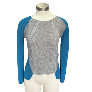 Helmut Lang Womens Sweater Gray Blue Color Block Long Sleeve Sweater Sz. XS